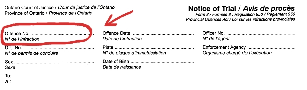 number offence toronto ticket notice prosecutor traffic trial handling indicate charge office which step4